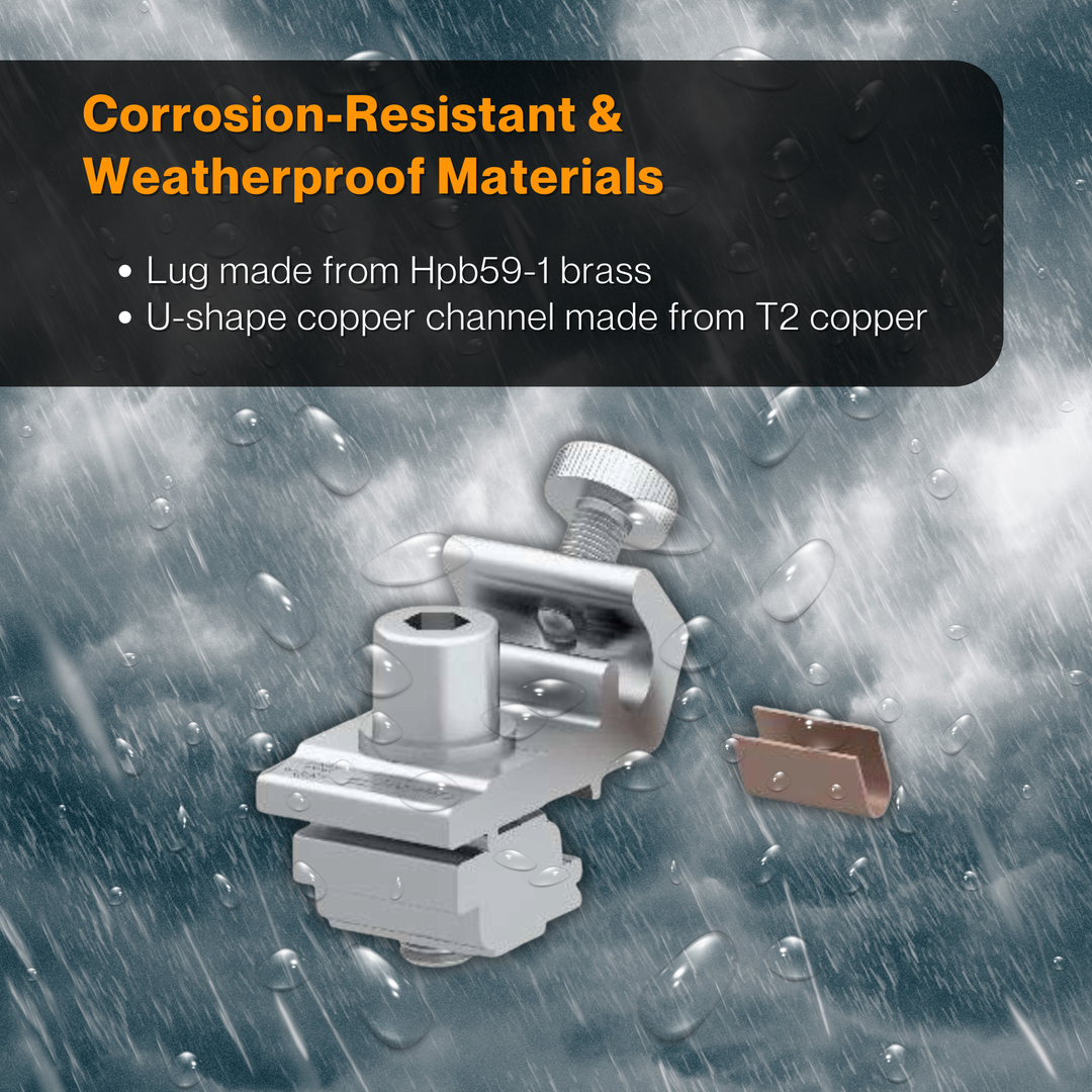 Grounding Lug with U-Shape Copper Channel | Solar Panel Grounding Connector | PV Mounting Ground Lug Kit for Solar Power, Off-Grid, Residential & Commercial Systems | ETL Listed