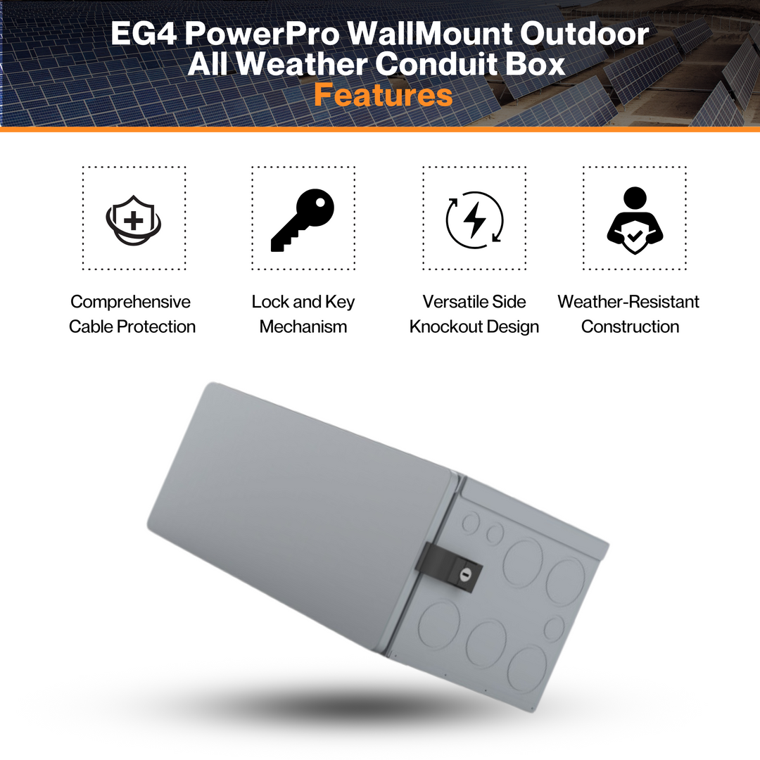 EG4 PowerPro WallMount Outdoor All Weather Conduit Box - Lock and Key Mechanism | Side Knockouts | W/ Secure Cable Management & Weather-Resistant