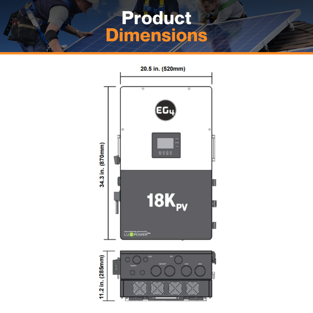 EG4® 18KPV Hybrid Inverter - 48V Split Phase 120/240VAC | Pure Sine Wave | 18kW PV Input / 21kW Max | 12kW Output | CSA, UL1741, ETL & cETL Certified