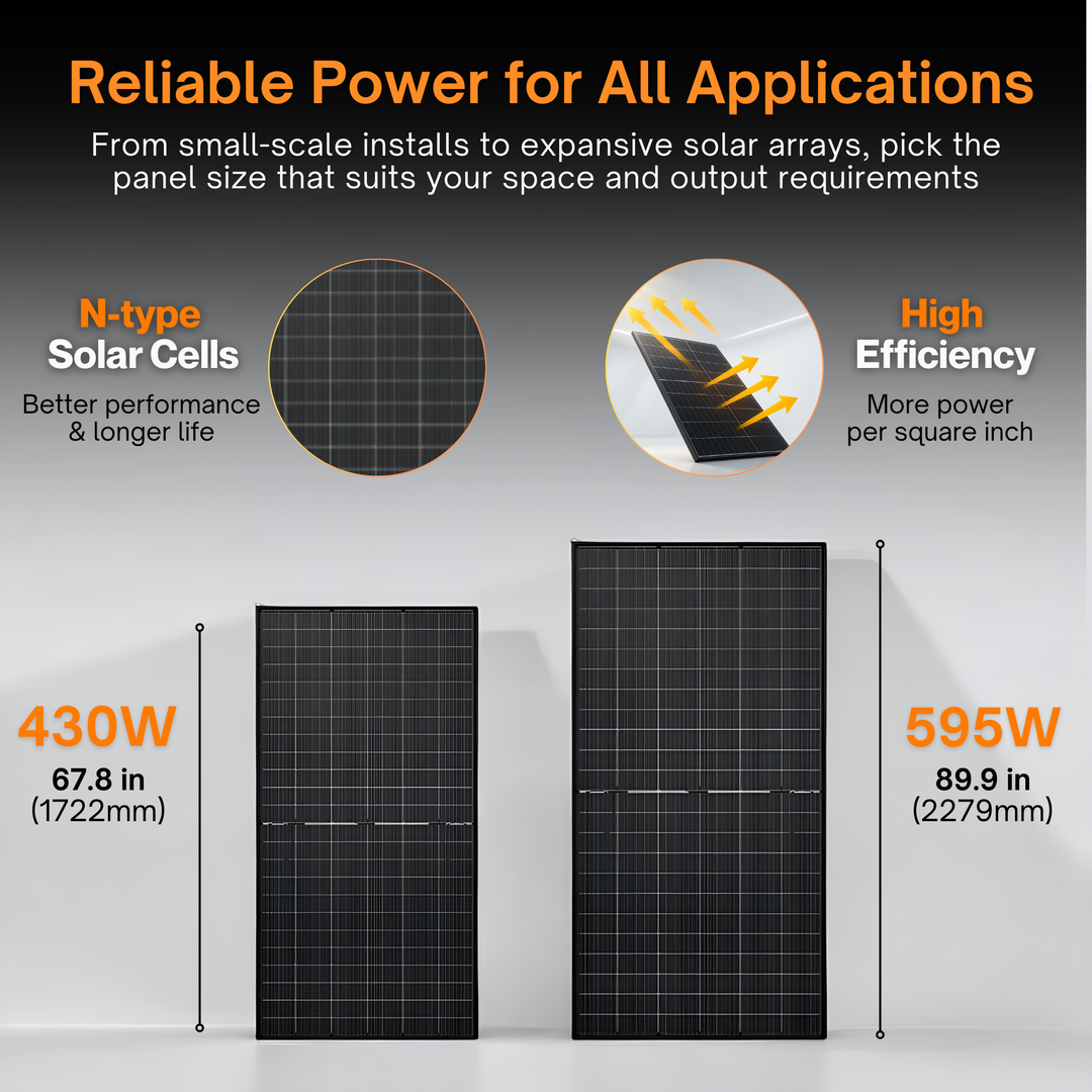 Maple Leaf All Black Bifacial Solar Panel 595W - W/ N-type TOPCon Mono Cells | IP68 Junction Box & IP67 MC4 Cable