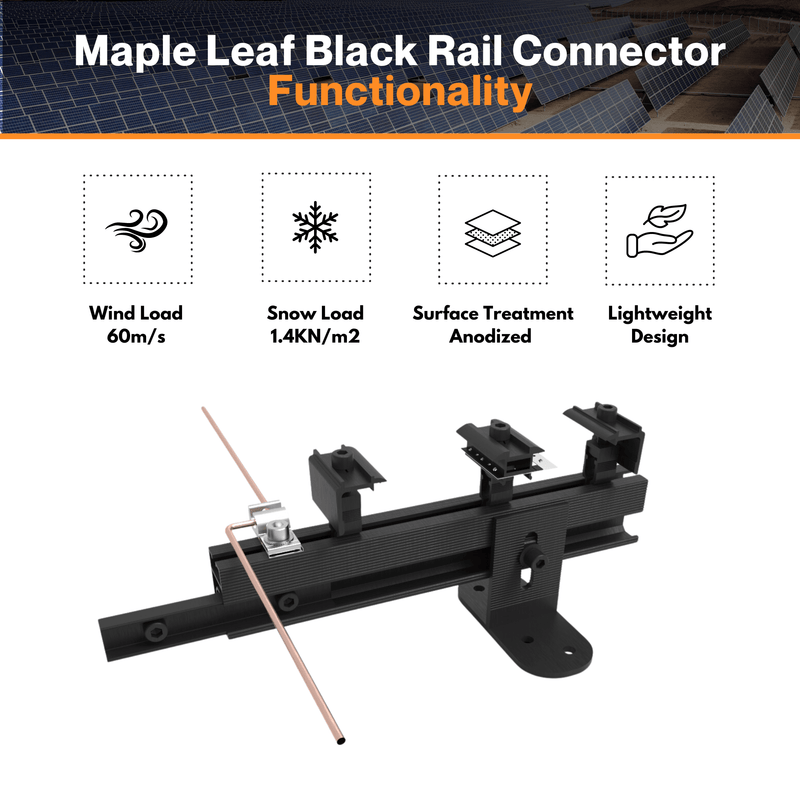 Maple Leaf Black Rail Connector - Wind Load  60m/s | Snow Load 1.4KN/m2 | AS/NZS 1170 Certified