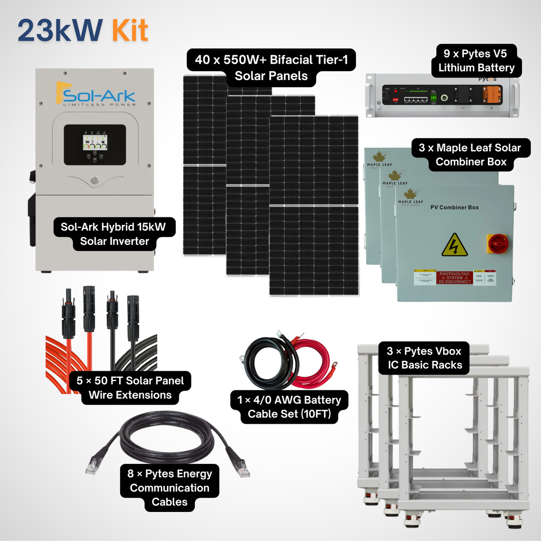Sol-Ark 15K Solar Power Kit | 550W+ Tier-1 Class Bifacial Solar Panel| 48V 5.12kWh Pytes V5 Battery | Solar Power Kit for Home, Cabin & Off-Grid/Hybrid