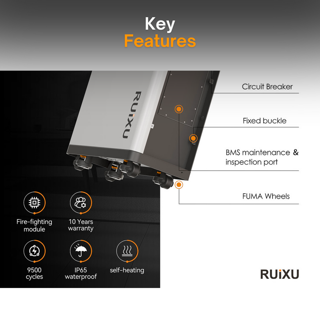 RUiXU Lithi2-16 16kWh LiFePO4 Battery | 51.2V 314Ah | Whole House Battery Backup | UL1973 UL9540A | Solar Battery Storage for Home | Off-Grid Power System | Outdoor Wall Mount & Mobile Design