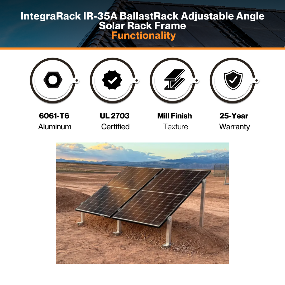 IntegraRack IR-35A BallastRack Adjustable Angle Solar Rack Frame - 15°-35° Angle Adjustment | Up to 700W Panels | 2-min/frame Assembly | UL 2703 Certified