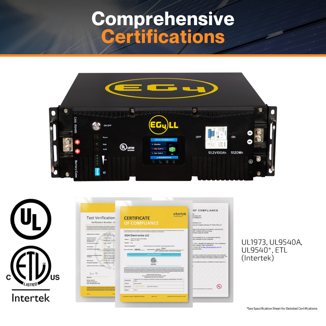 EG4 LL-S Lithium Server Rack Battery - 48V 100AH | LiFePo4 Cell | 64 Batteries in Parallel | 80% DOD | IP20 Ratings | UL1973 & UL9540A Certified