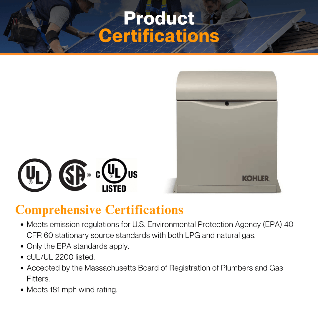 Kohler 10 KW Generator - W/ Steel Enclosure | EPA Certified Fuel System | Critical Silencer | RDC2 Controller | CSA, cUL, and UL 2200 Certified