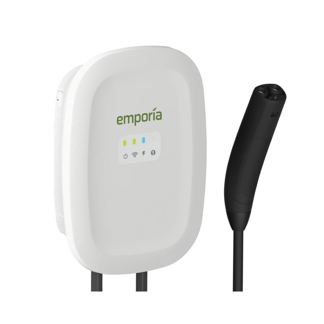 Emporia Level 2 EV Charger | Dual CCS & NACS Connectors | Hardwired or NEMA 14-50 | Black or White | Smart Load Management for Home EV Charging
