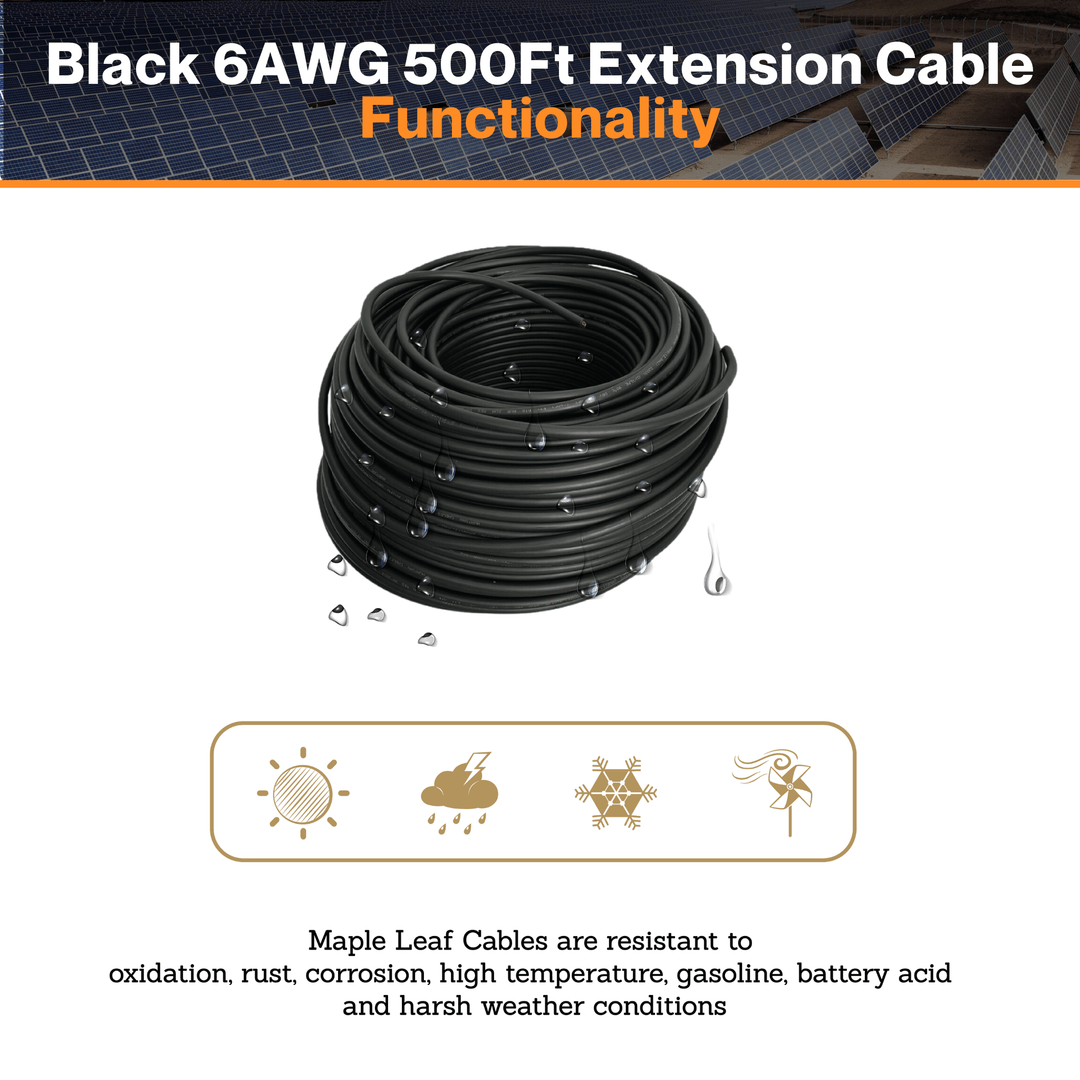 Maple Leaf Black 6AWG 500Ft Solar Extension Cable - Tinned Copper Wire | From RVs To Automotives | For Both Indoor & Outdoor | CSA Certified