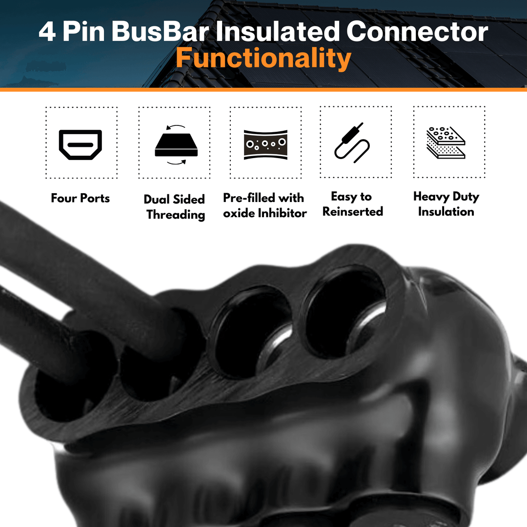 4 Pin Bus Bar Insulated Connector - Dual Sided Threading Multi Cable Connector | For Aluminum Copper Wire