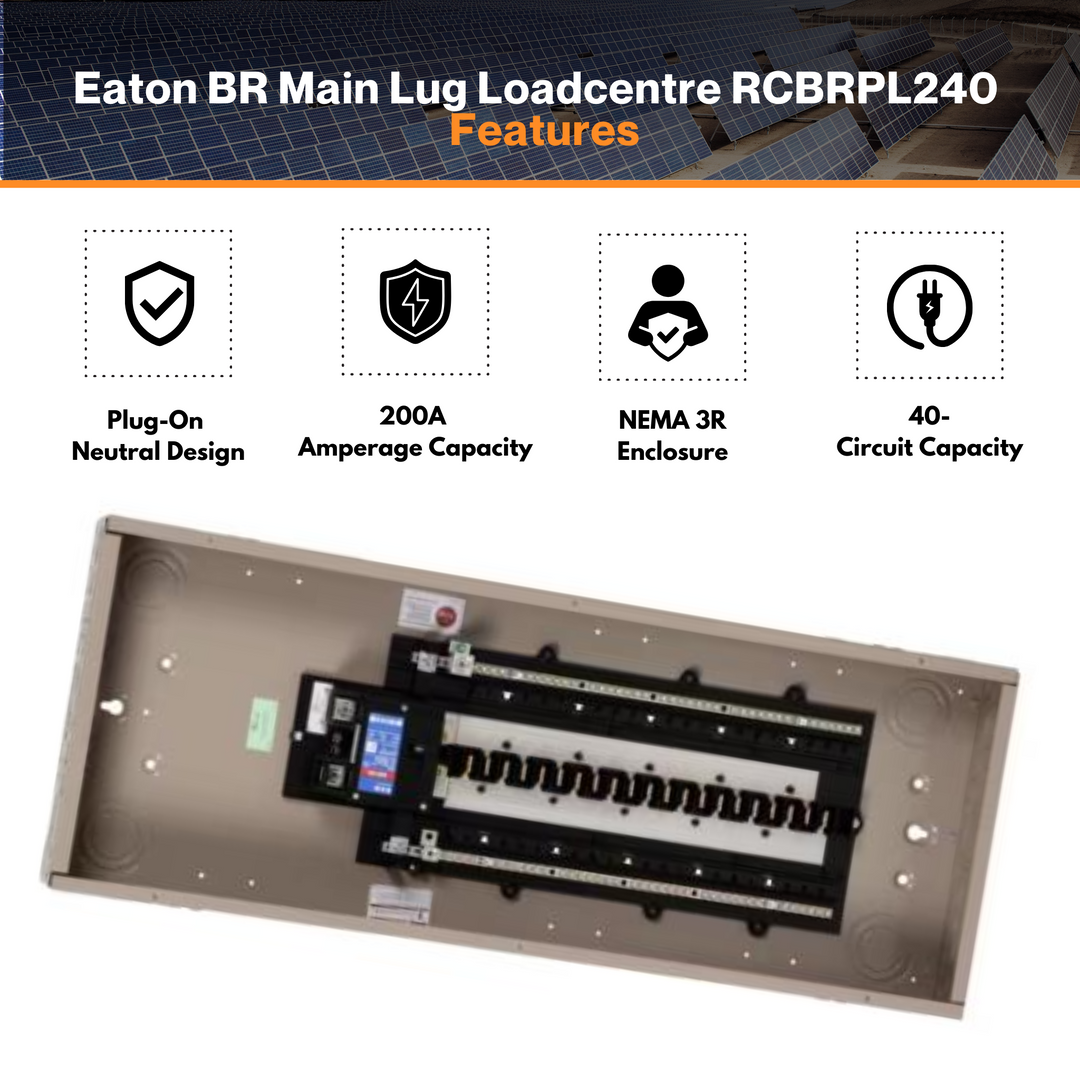 Eaton BR Main Lug Loadcentre RCBRPL240 – CH Technology | Plug-on Neutral | 200A MLO | 40-Circuit | NEMA 3R Rain-Tight Enclosure | UL & CSA Certified