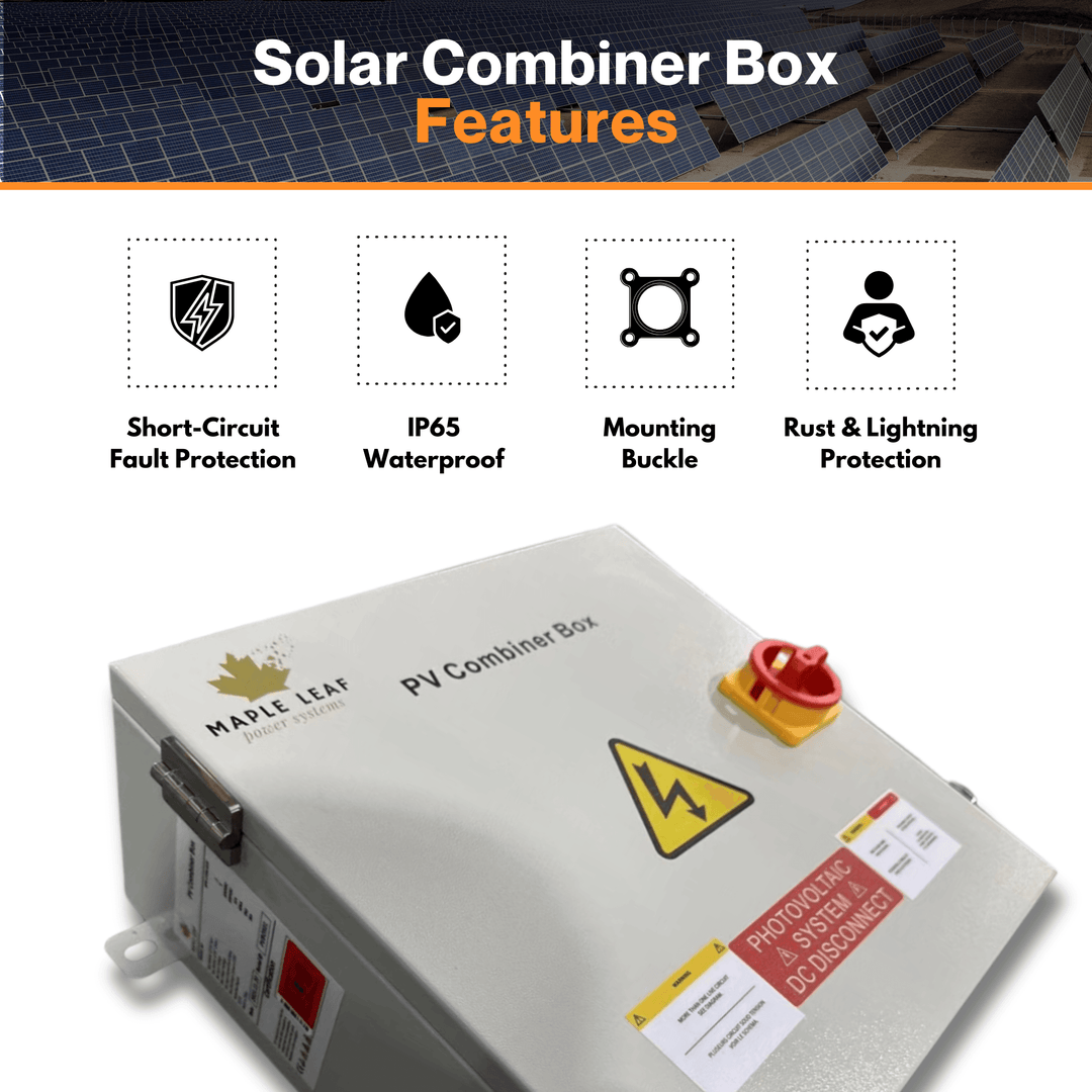 Maple Leaf Solar Combiner Box - 600 VDC Disconnect Box 2-In 2-Out | W/ Surge Protection | IP65 Waterproof & Lightning Arrester