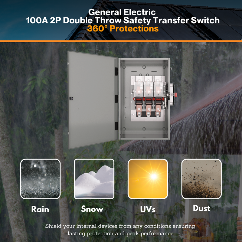 General Electric 100A 2P Double Throw Safety Transfer Switch - TC10323R | 120/240 Volt | Non-Fusible Design | NEMA 3R Enclosure | cUL & UL Approved