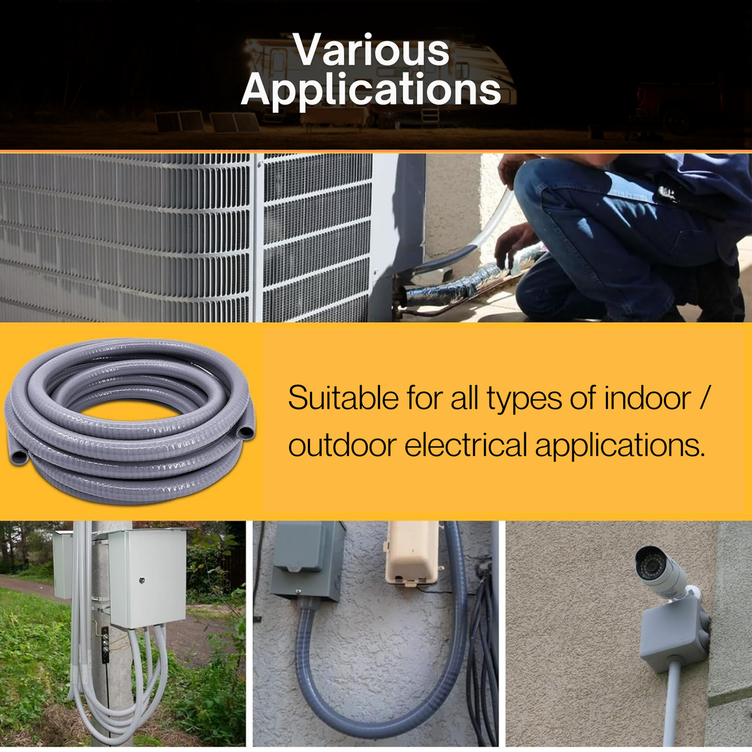 Non-Metallic Liquid-Tight Conduit | By-the-Foot | Flexible PVC Electrical Tubing | Weatherproof | Corrosion-Resistant | Outdoor & Direct Burial