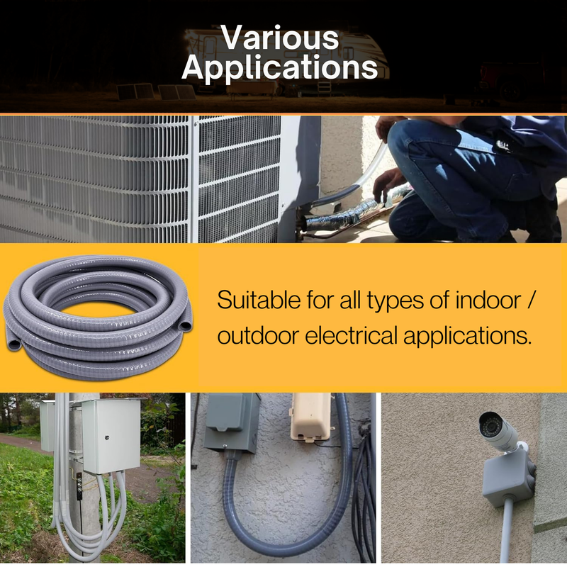 Non-Metallic Liquid-Tight Conduit | By-the-Foot | Flexible PVC Electrical Tubing | Weatherproof | Corrosion-Resistant | Outdoor & Direct Burial