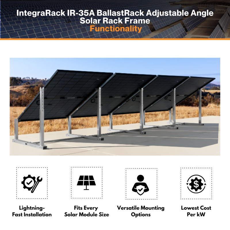 IntegraRack IR-35A BallastRack Adjustable Angle Solar Rack Frame - 15°-35° Angle Adjustment | Up to 700W Panels | 2-min/frame Assembly | UL 2703 Certified