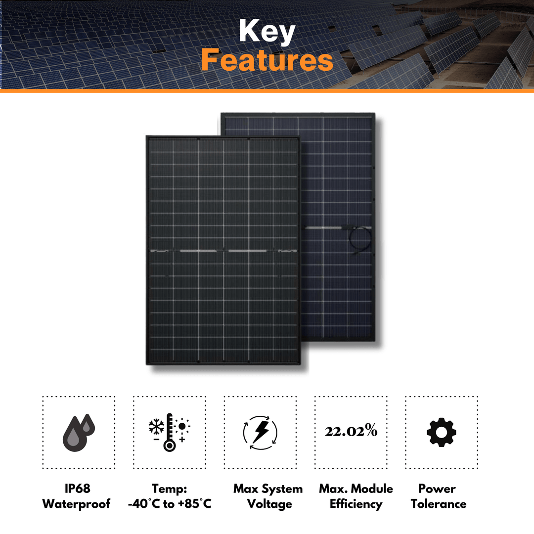 Maple Leaf All Black Bifacial Solar Panel 570W - W/ N-type Mono Cells | IP68 Junction Box & IP67 MC4 Cable