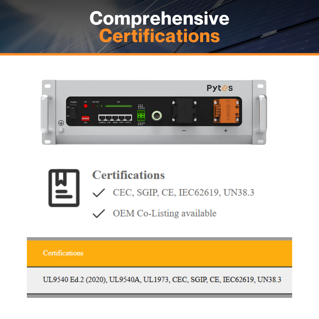 Pytes V5 5.12kWh 100Ah 48V LiFePO4 Solar Battery | 300A Scalable | 80% DoD | Self-Heated | Smart BMS | Remote Monitoring | UL9540 & UL1973 Certified