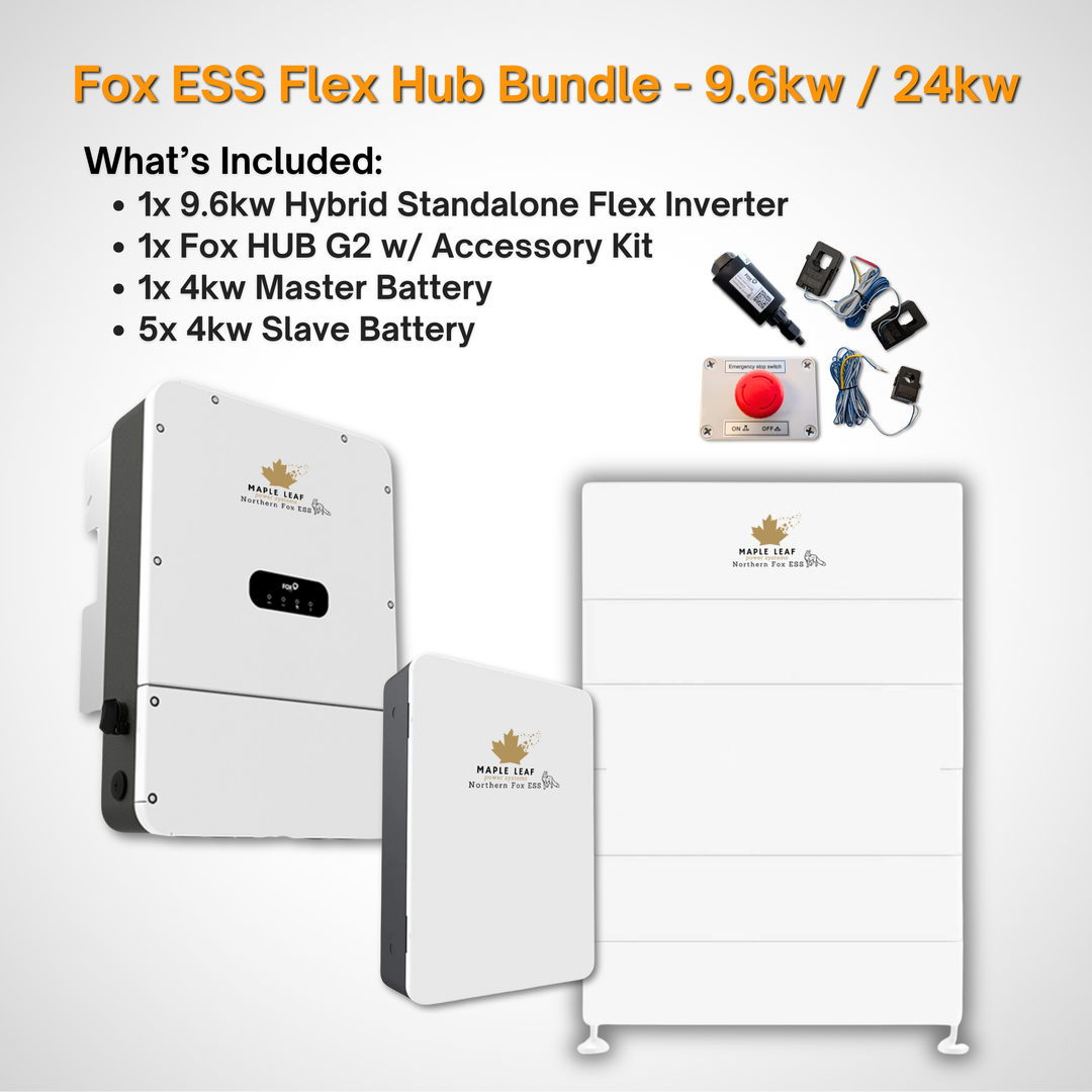 Maple Leaf Northern Fox FLEX Hybrid Solar Inverter & Modular Battery Kits | 9.6kW or 11.4kW Inverter | 8kW to 28kW Expandable Energy Storage System | Optional Fox ESS Hub G2 Smart Energy Management