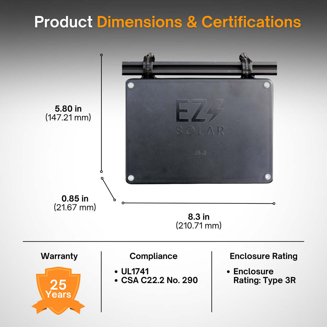EZ Solar JB-3 Junction Box | Rooftop PV Rail Mount Junction Box | BOX ONLY