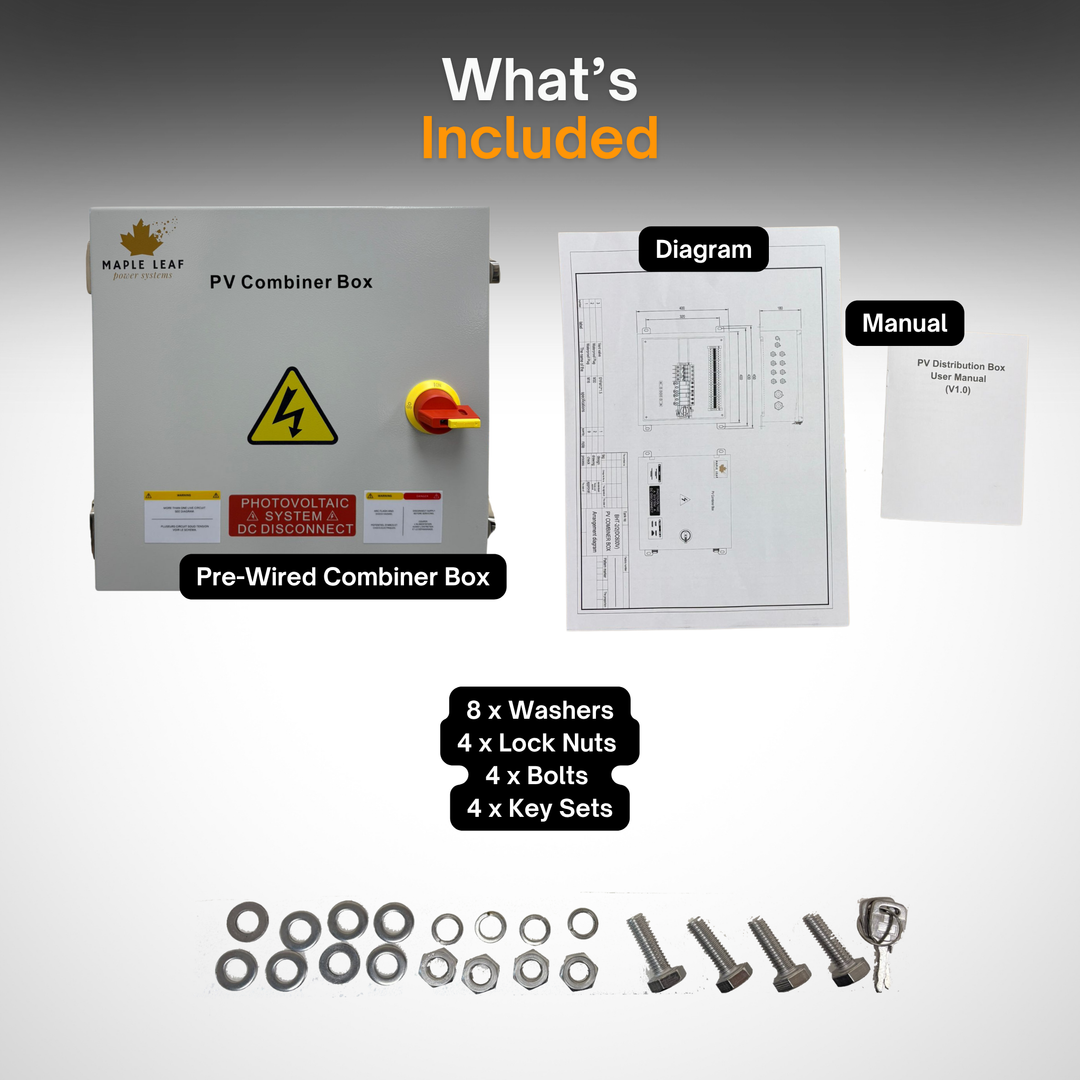 Maple Leaf Solar Combiner Box - 600 VDC Disconnect Box 2-In 2-Out | W/ Surge Protection | IP65 Waterproof & Lightning Arrester