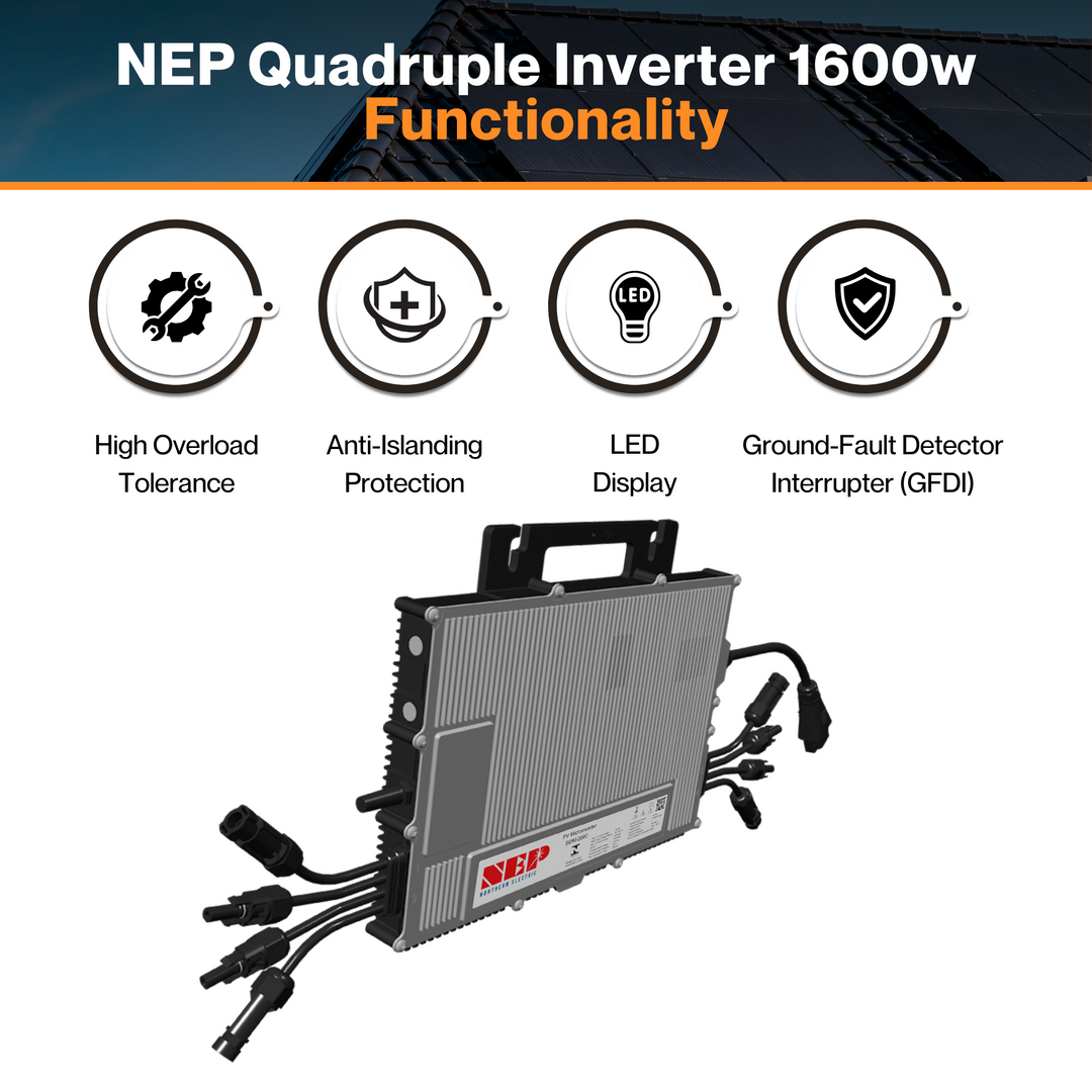 NEP Quadruple Inverter 1600W - Arc-Fault Protection | 97.3% High Efficiency | NEMA-6  IP66 & IP67 Rating | -40°C To +85°C | UL1741 & IEEE1547 Certified