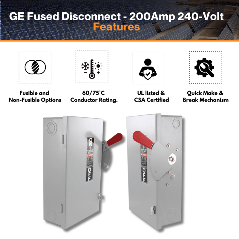 GE Fused Disconnect - 200Amp 240-Volt 1Ø | Type 3R| 2 Poles 3 Wires | Single-Phase | TG3224 | cUL listed & CSA Certified