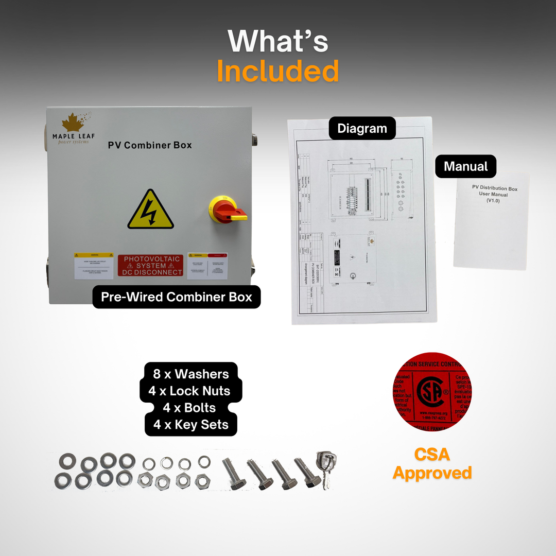 Maple Leaf Solar Combiner Box - 600 VDC Disconnect Box 2-In 2-Out | W/ Surge Protection | IP65 Waterproof & Lightning Arrester