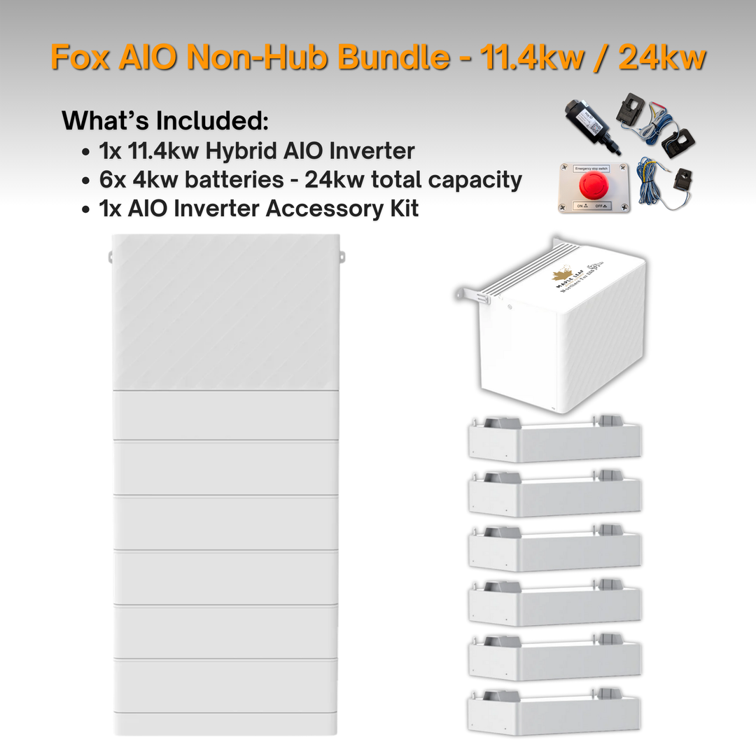 Maple Leaf Northern Fox AIO FLEX Hybrid Solar Inverter & Modular Battery Kits | 9.6kW or 11.4kW Inverter | 8kW to 28kW Expandable Energy Storage System | Optional Fox ESS Hub G2 Smart Energy Management