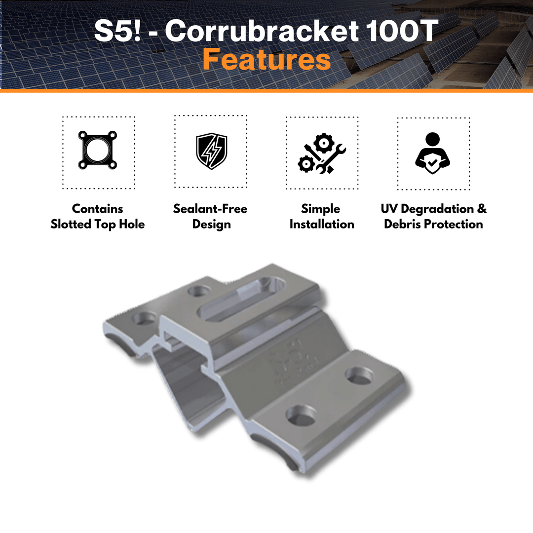 S5! - CorruBracket 100T | Low-Profile Mounting Bracket for Corrugated Roof Crest