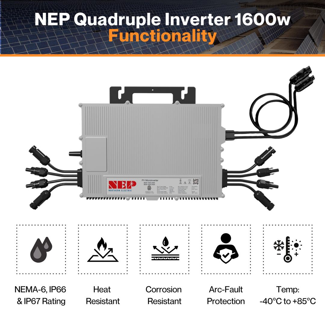 NEP Quadruple Inverter 1600W - Arc-Fault Protection | 97.3% High Efficiency | NEMA-6  IP66 & IP67 Rating | -40°C To +85°C | UL1741 & IEEE1547 Certified