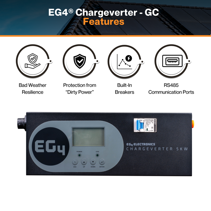 EG4® Chargeverter - GC | 48V100A Battery Charger | 5120W Output | 240/120V Input | Weather Resilience | Built-In Breaker | LCD Interface | IP21 Rating