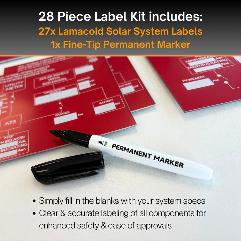 Solar System Lamacoid Label Kit | 28 Piece Label Kit | Solar Component Labels, Specification Labels, Safety Labels for All Solar System Types