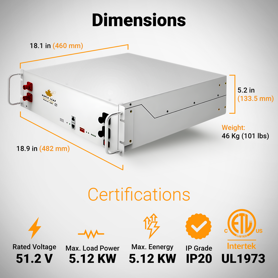 Maple Leaf 48v 100Ah Server Rack Beaver W/ Heating - Deep Cycle Lithium Iron Phosphate Battery (LiFePO4 Battery) | W/ BMS, LED & CAN/RS485 Port