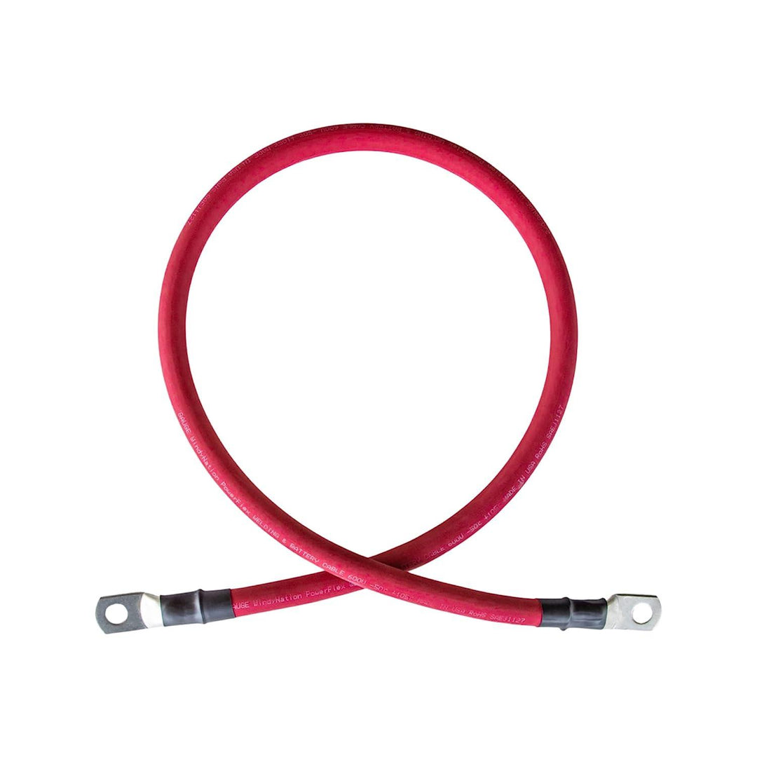 2/0 AWG Gauge 1ft Red + 1ft Black Pure Copper Battery Inverter Cables Solar With Lugs - Battery Jumper Cables