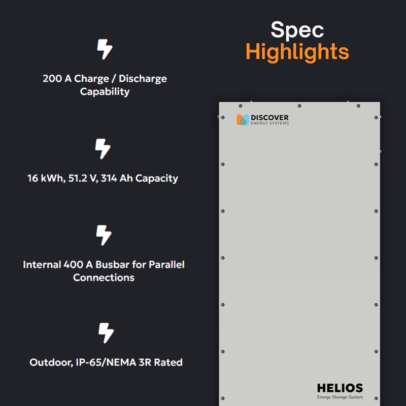 HELIOS ESS 16kWh LiFePO4 Off-Grid Lithium Battery for Cabins, Campers, RVs & Marine | 48V IP65 Outdoor Energy Storage System | Whole Home Backup, Emergency Power, Microgrid & Hybrid Inverter Use | Scalable Residential & Commercial Solar Battery Solution