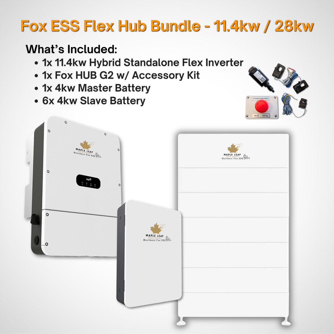 Maple Leaf Northern Fox FLEX Hybrid Solar Inverter & Modular Battery Kits | 9.6kW or 11.4kW Inverter | 8kW to 28kW Expandable Energy Storage System | Optional Fox ESS Hub G2 Smart Energy Management