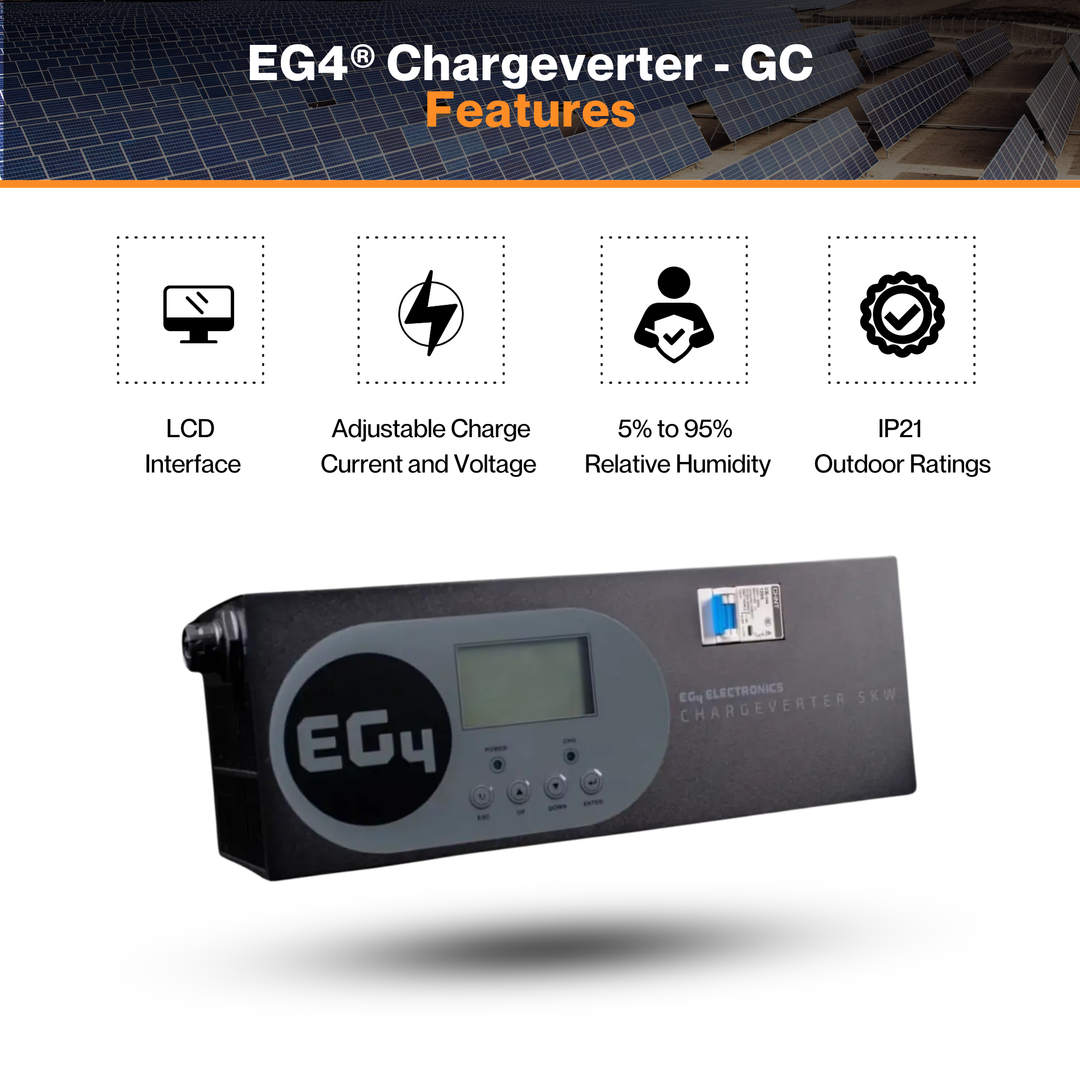 EG4® Chargeverter - GC | 48V100A Battery Charger | 5120W Output | 240/120V Input | Weather Resilience | Built-In Breaker | LCD Interface | IP21 Rating