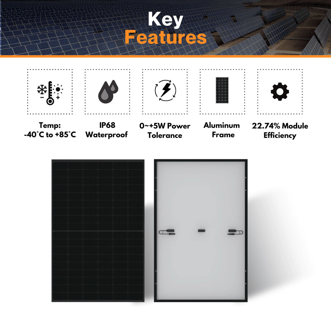 Maple Leaf 520W Monofacial Panel - N-type TOPCon Full Black Solar Module | 10-30% Additional Energy | Aluminum Frame | IP68 Rated | Mc4 Connectors