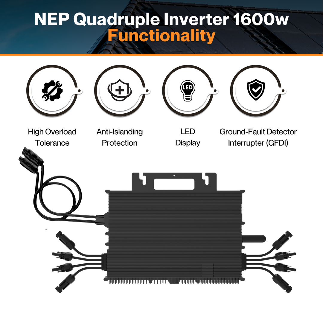 NEP Quadruple Inverter 1600W - Arc-Fault Protection | 97.3% High Efficiency | NEMA-6  IP66 & IP67 Rating | -40°C To +85°C | UL1741 & IEEE1547 Certified