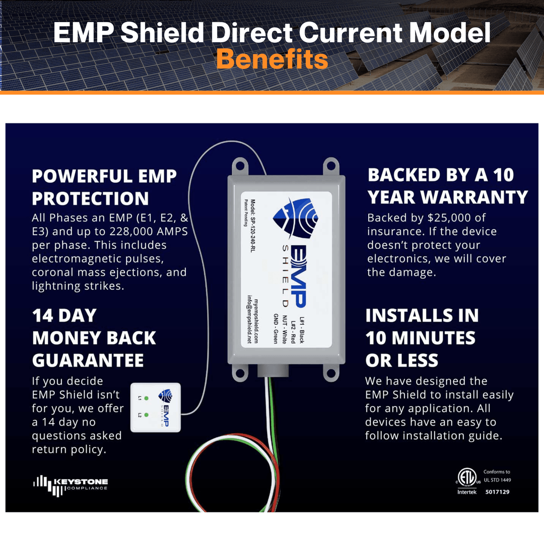 EMP Shield Direct Current Model - Vehicles, Solar Power Applications | Lightning Protection | Solar Flare | Solar and Wind | W/ Military Certified Testing | IP66 Rated