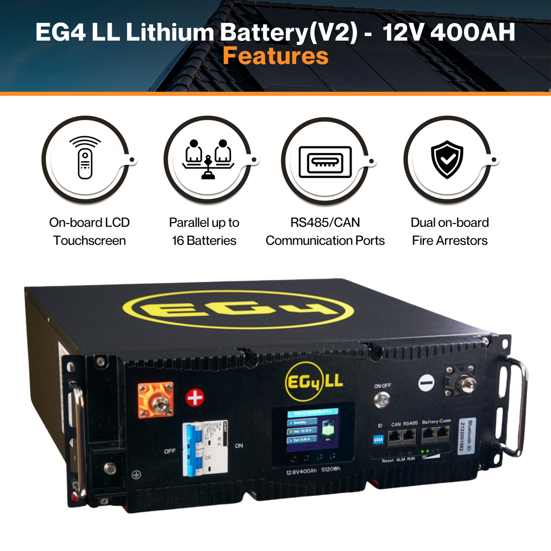 EG4 LL Lithium Server Rack Battery (V2) - 12V 400AH | LiFePo4 16-Cell | 200A BMS | W/ Fire Arrestors | 16 Batteries Parallel | 80% DOD | IP20 Ratings