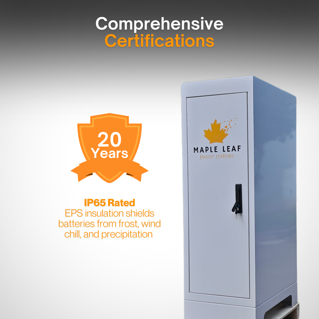 Maple Leaf Mountie - Safe Outdoor Battery Cabinet | Insulated Waterproof Steel Enclosure for Server Rack & Solar Power System Batteries | IP65 Rated Battery Power Outdoor Cabinet