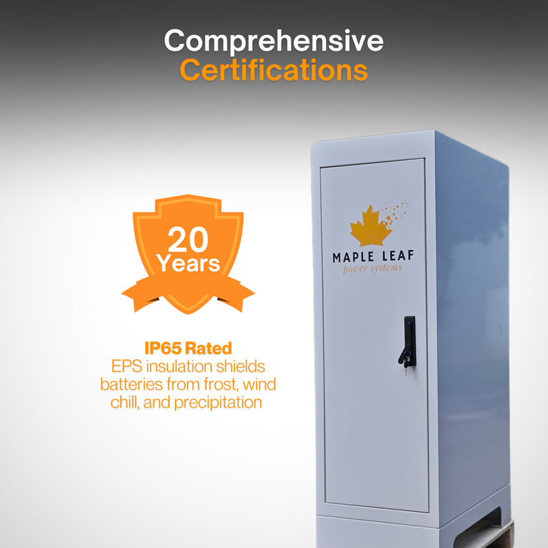 Maple Leaf Mountie - Safe Outdoor Battery Cabinet | Insulated Waterproof Steel Enclosure for Server Rack & Solar Power System Batteries | IP65 Rated Battery Power Outdoor Cabinet