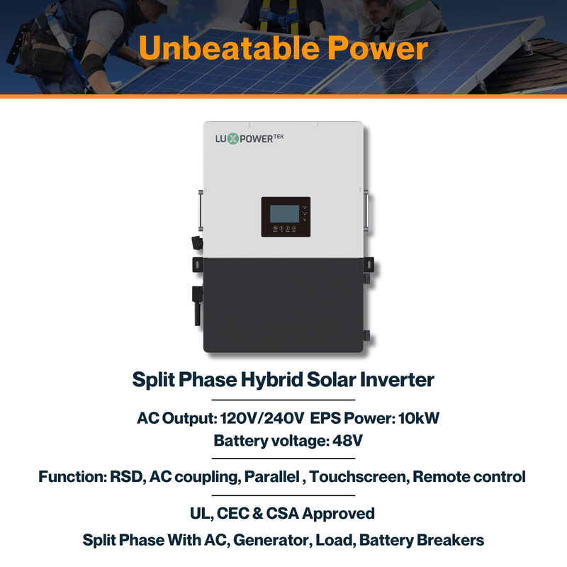 Luxpower LXP-LB-US 10k Hybrid Inverter - 48V 120/240V Split Phase | UL, CEC & CSA Approved