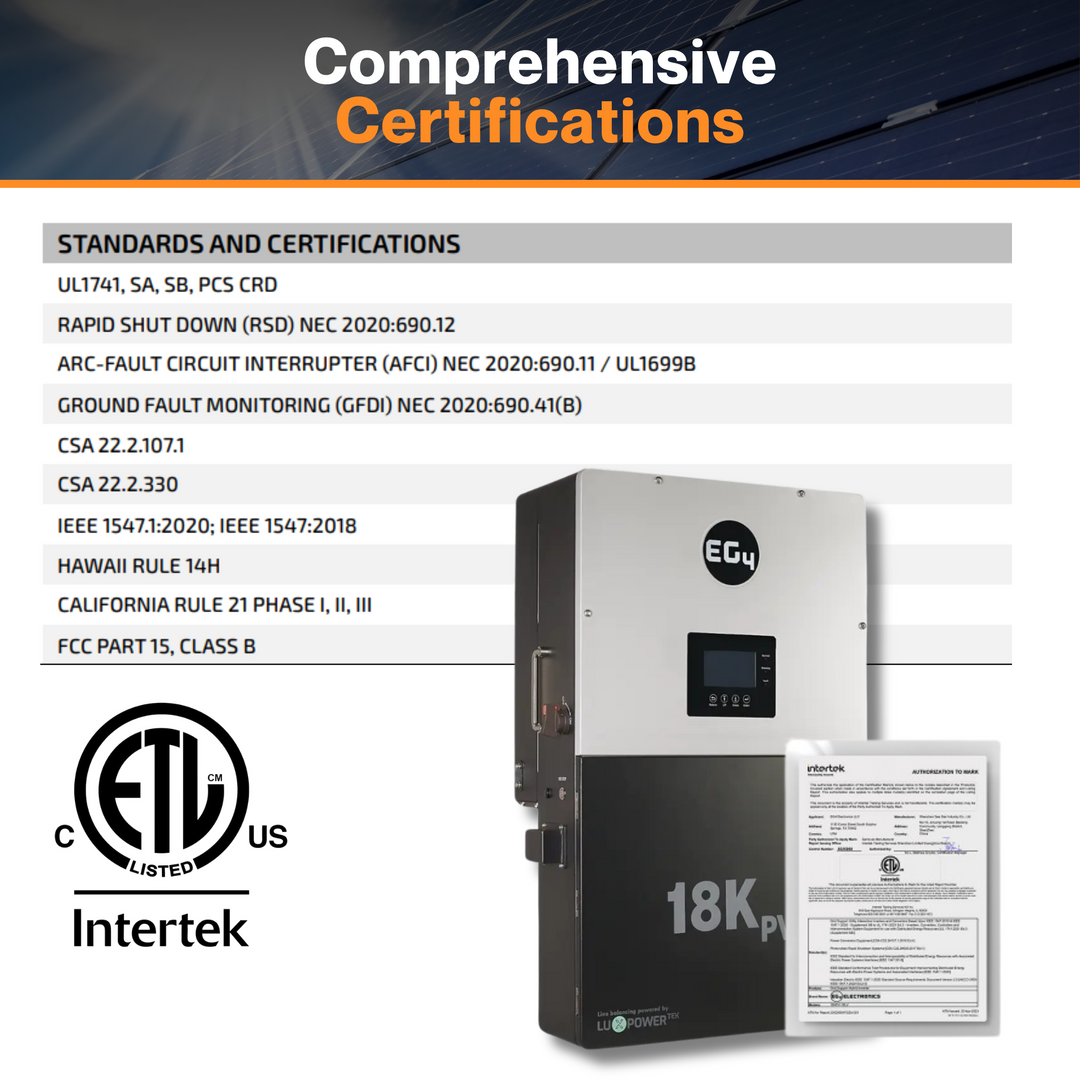 EG4® 18KPV Hybrid Inverter - 48V Split Phase 120/240VAC | Pure Sine Wave | 18kW PV Input / 21kW Max | 12kW Output | CSA, UL1741, ETL & cETL Certified