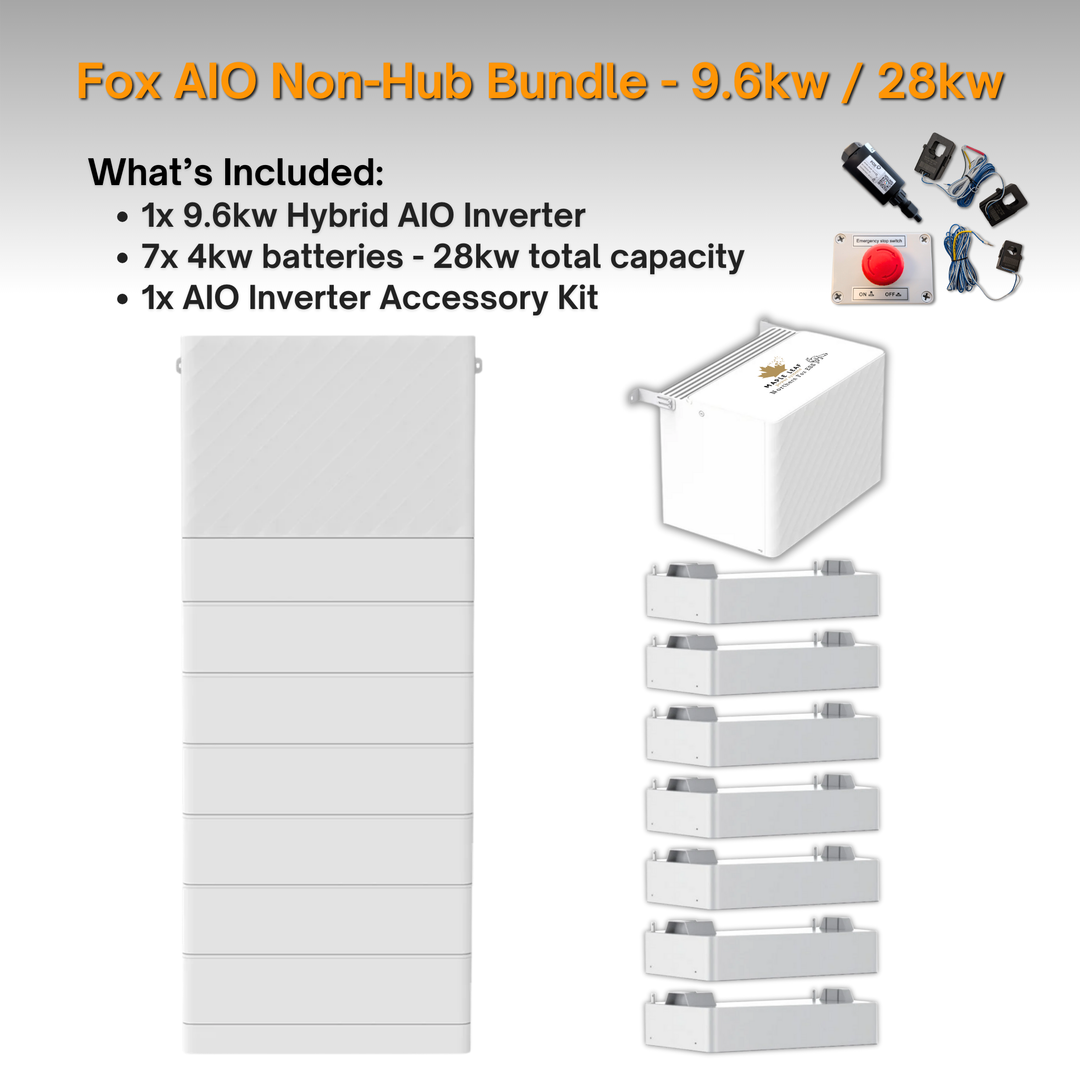 Maple Leaf Northern Fox AIO FLEX Hybrid Solar Inverter & Modular Battery Kits | 9.6kW or 11.4kW Inverter | 8kW to 28kW Expandable Energy Storage System | Optional Fox ESS Hub G2 Smart Energy Management