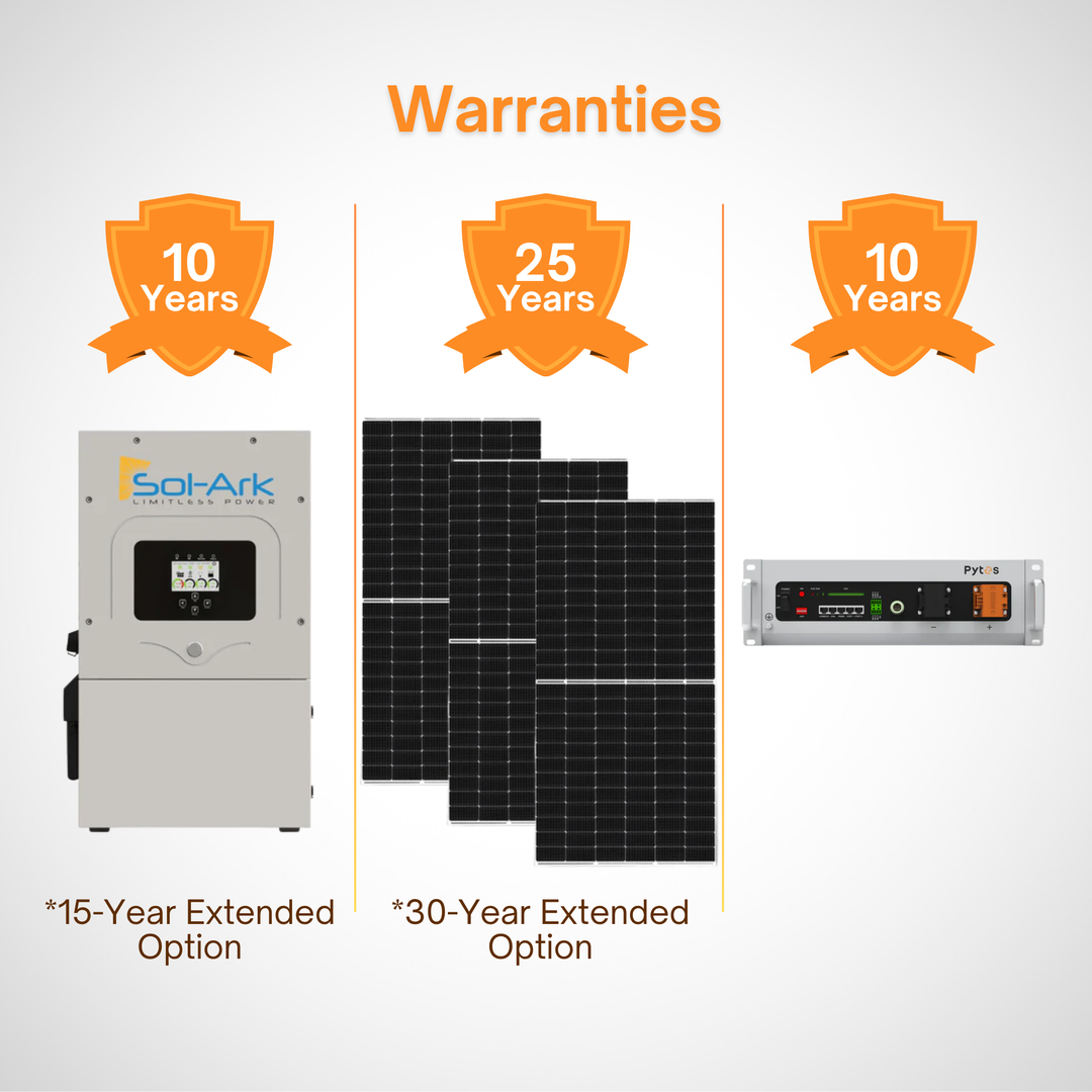 Sol-Ark 15K Solar Power Kit | 550W+ Tier-1 Class Bifacial Solar Panel| 48V 5.12kWh Pytes V5 Battery | Solar Power Kit for Home, Cabin & Off-Grid/Hybrid