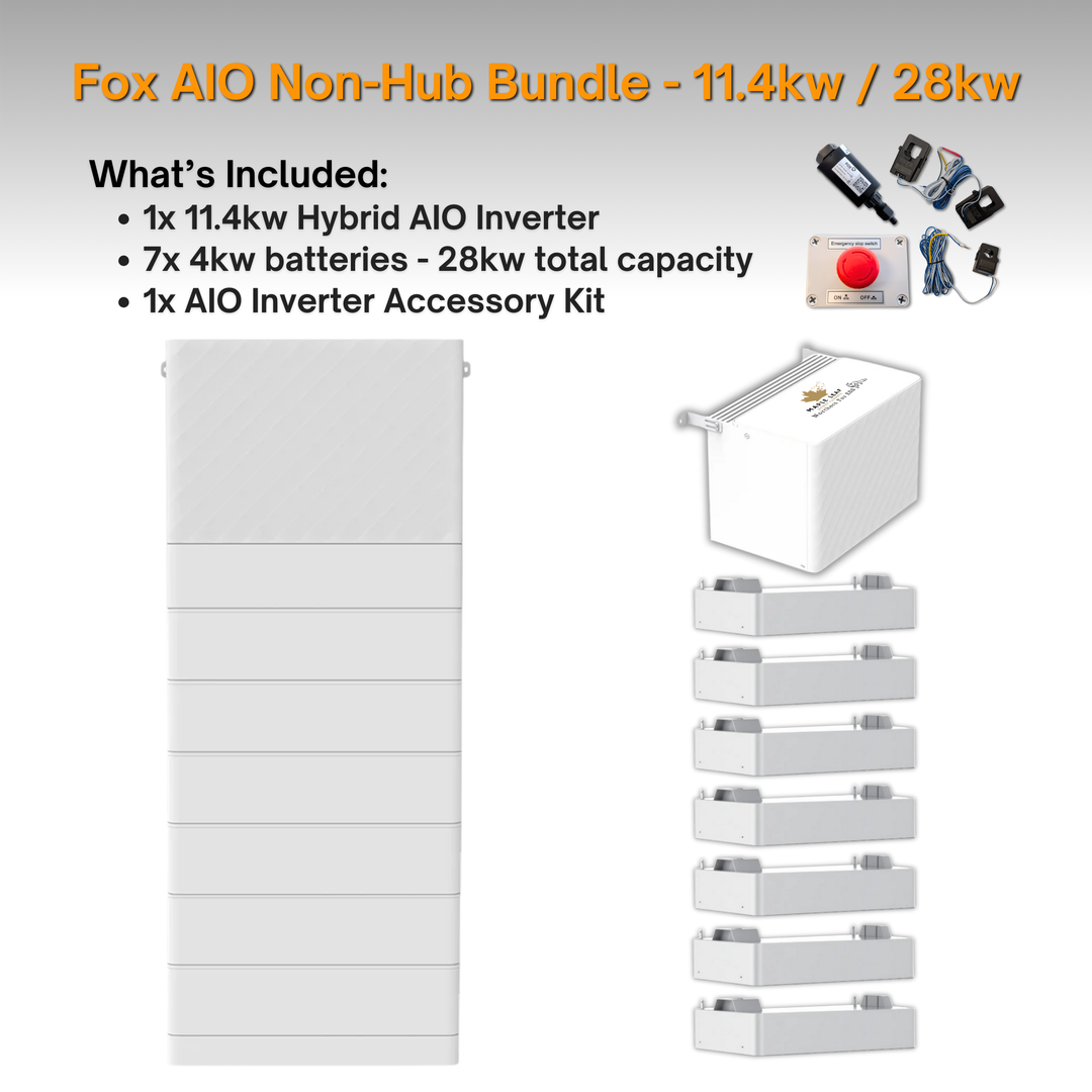 Maple Leaf Northern Fox AIO FLEX Hybrid Solar Inverter & Modular Battery Kits | 9.6kW or 11.4kW Inverter | 8kW to 28kW Expandable Energy Storage System | Optional Fox ESS Hub G2 Smart Energy Management