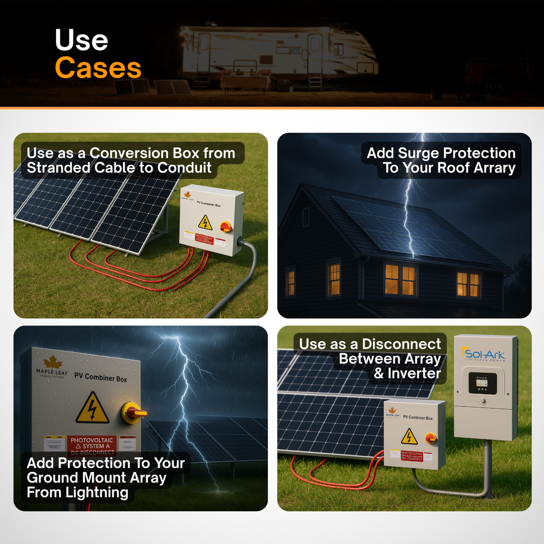 Maple Leaf Solar Combiner Box - 600 VDC Disconnect Box 2-In 2-Out | W/ Surge Protection | IP65 Waterproof & Lightning Arrester