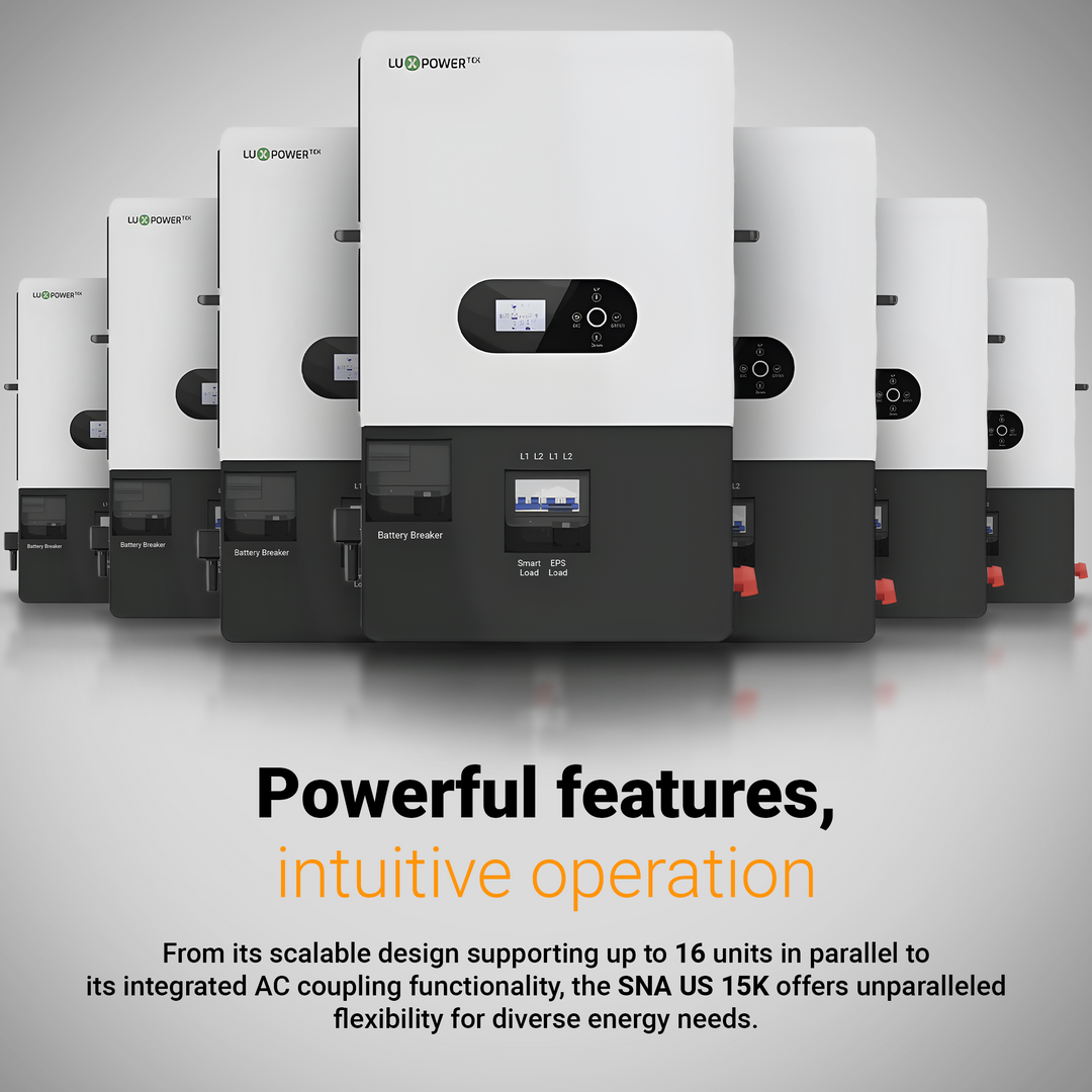 Luxpower SNA-US-15K Off-Grid Split Phase Hybrid Solar Inverter – 15000 Watts | 120/240 V Split Phase Output | Dual MPPT 24 kW PV Input | Lithium Battery &amp; Generator Compatible | Smart WiFi Monitoring | Pure Sine Wave | UL and CSA Certified